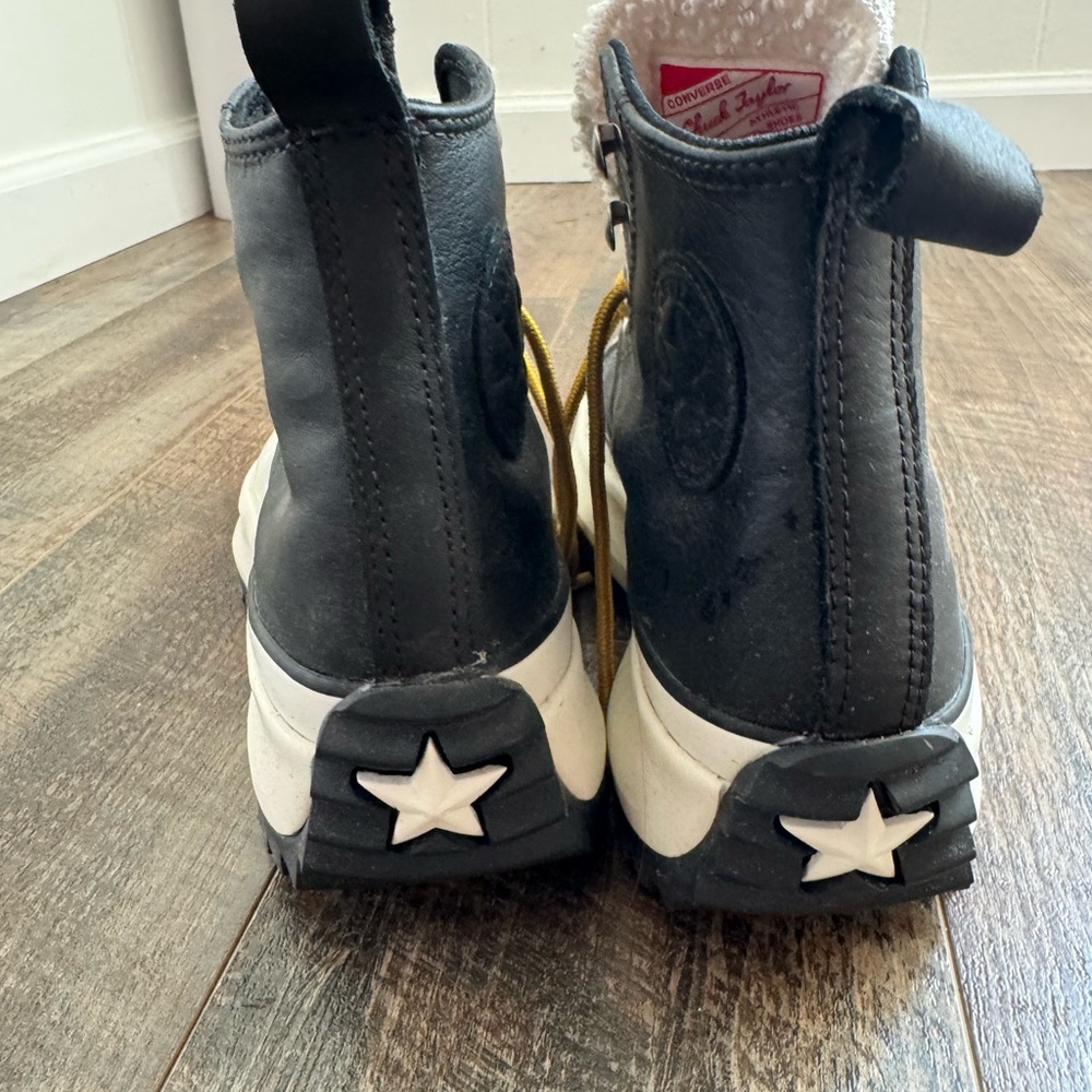 Converse Chuck Taylor Platform High Top Black Sneakers Boots with Yellow Laces - Picture 4 of 7